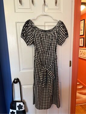 Who What Wear Black and White Gingham Midi Dress